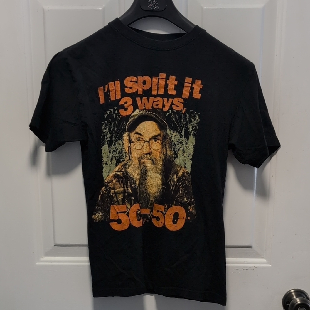 Vintage Black Graphic Men's T-Shirt with Orange Accents